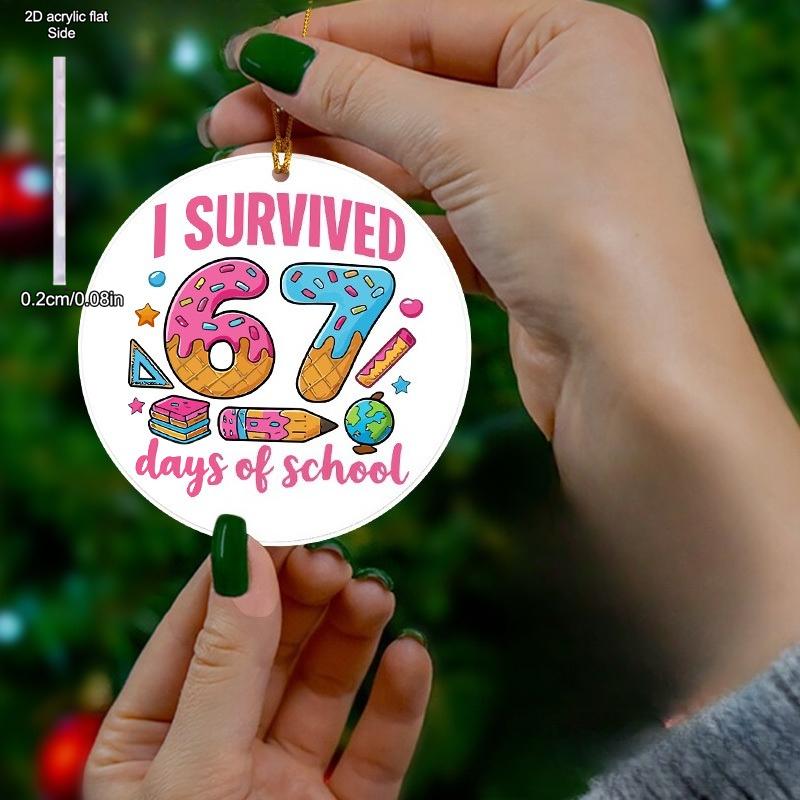 " I Survived 67 Days of School "Ornament, Graduation Suitable for School Milestones, No Electricity Needed, Nurseries, Vintage Home Decor Wall for Bar
