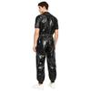 Men Waterproof One Piece Jumpsuit Short Sleeve Front Zipper Elastic Waist Side Pockets Jogging Pants Raincoat Sauna Tracksuit for Outdoor Running