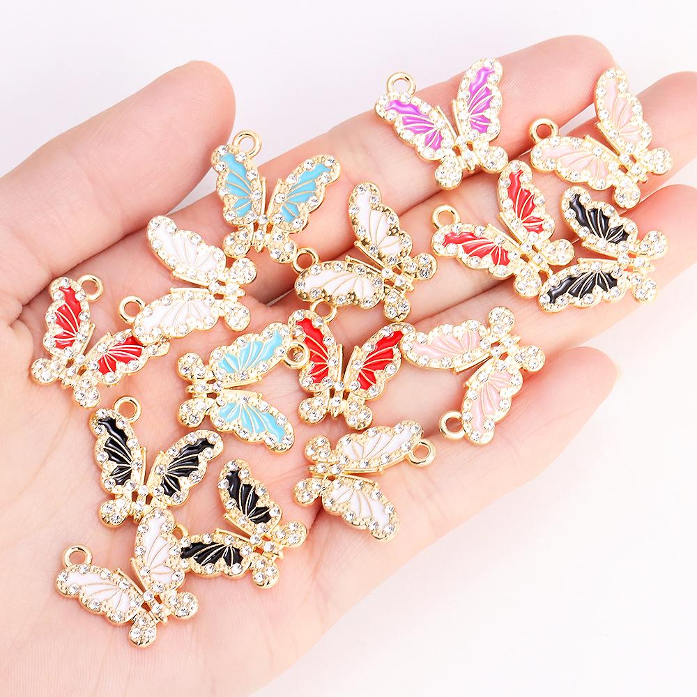 10Pcs Fashion Crystal Zircon Butterfly Pendant Women Exquisite Luxury Butterfly Charms Clavicle Necklace Jewelry DIY Accessories