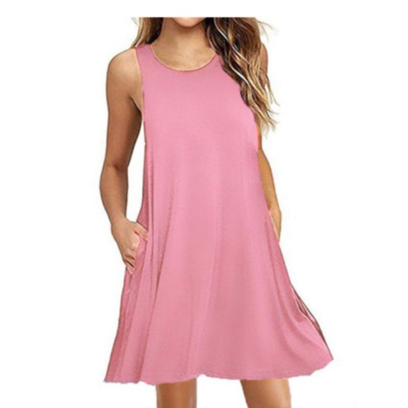 

Женский летний повседневный сарафан 2025 года для пляжного отдыха без рукавов с круглым вырезом Мини-платья XXL