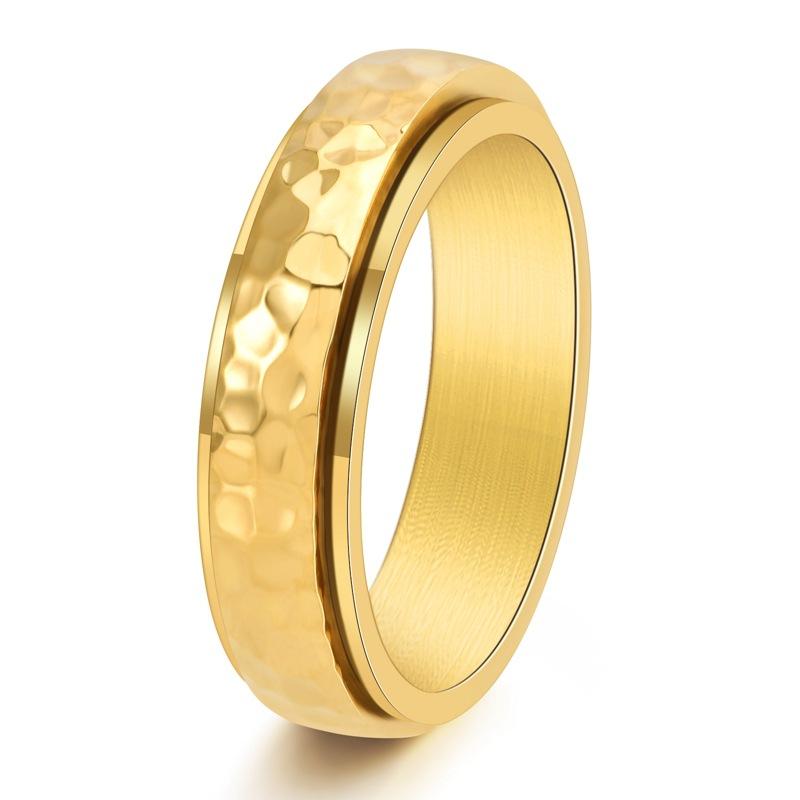 Vintage Handmade Hammered Texture Rotating Titanium Steel Men Unisex Honeycomb Ring