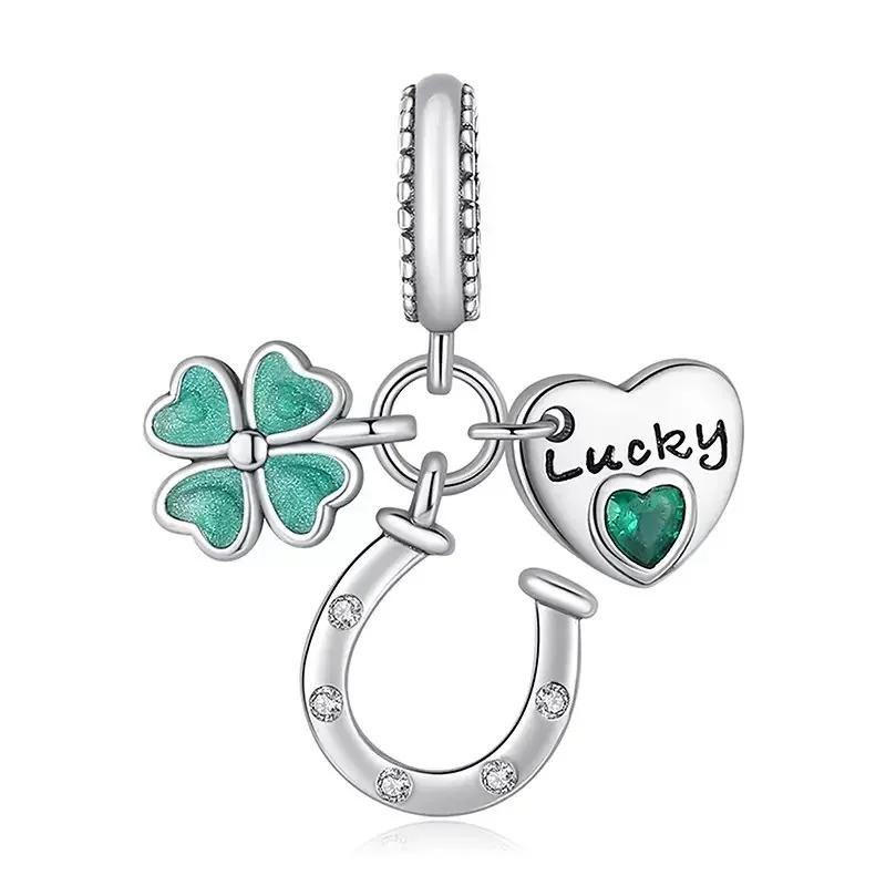 Luckly Four Leaf Clover Dangle Charm Copper Family Tree Flower Bead Pendant Fit Original Bracelets Necklace Jewelry