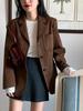 Retro Hong Kong Style Brown Women's Loose Mid-Length Suit Jacket for Spring/Summer