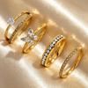 Elegant 4-Piece Stainless Steel Butterfly Zirconia Ring Set for Women - Perfect for Daily Wear, Dates, and Parties.