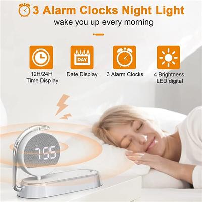 Multifunction Wireless Charger Pad Stand Clock LED Desk Table Lamp Night Light 15W Fast Charging Station Dock for iPhone Samsung
