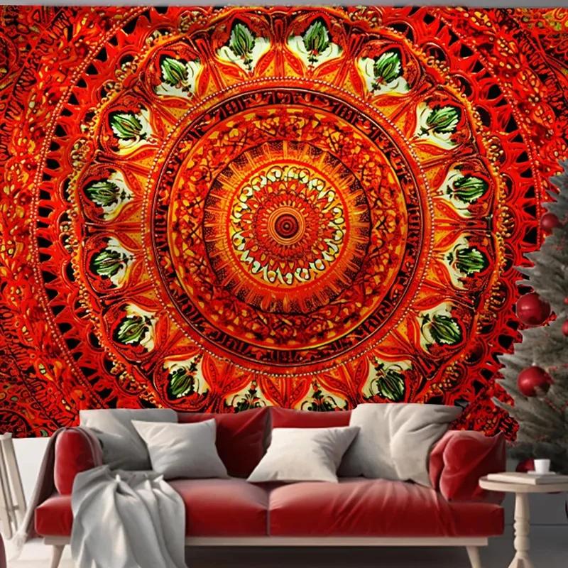 

Мандала Красный Массив Узор Гобелен Спальня Гостиная Гобелен Домашнее Настенное Украшение Гобелен 100x75cm