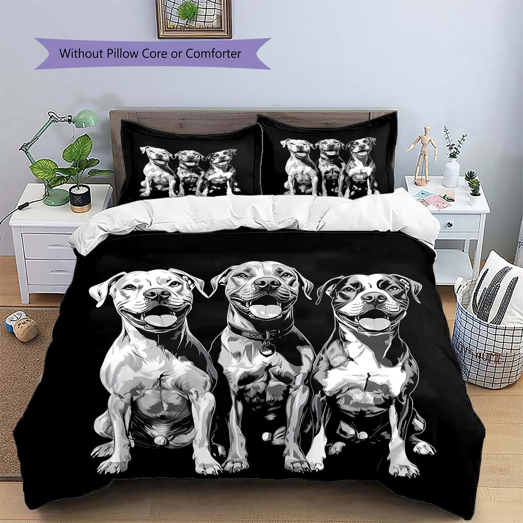 Black Pitbull Pattern Bedding Home Decoration Birthday Gift (1 * duvet cover + 2 * pillowcase, without core)