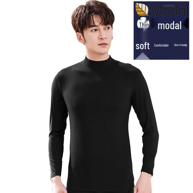 Men's Autumn Ultra-Thin Modal Long-Sleeve Mid-Neck T-Shirt for Middle-Aged & Elderly