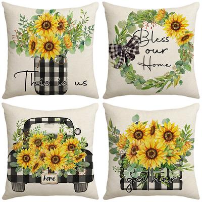 Federa Cuscino con Stampa Girasole Estiva Tessuto per la Casa in Lino Set Cuscini per Divano Cuscino per Camera da Letto