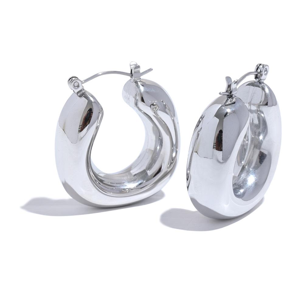 Yhpup High Quality Stainless Steel Round Geometric Chunky Hoops Earrings for Women Charm Metal Simple Fashion Jewelry Waterproof