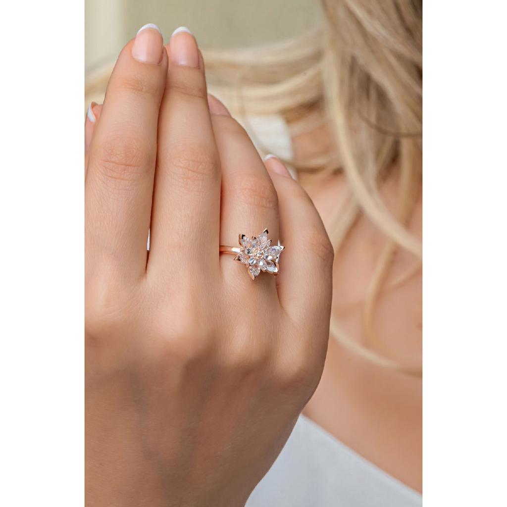 925 Sterling Silver Adjustable White Stone Lotus Flower Ring