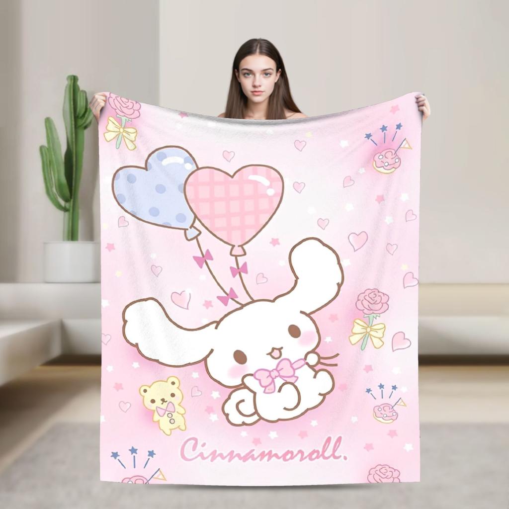 Cinnamoroll Decken Cartoon Flanell Großartige Atmungsaktive Überwurfdecken für Bett Sofa Dekoration