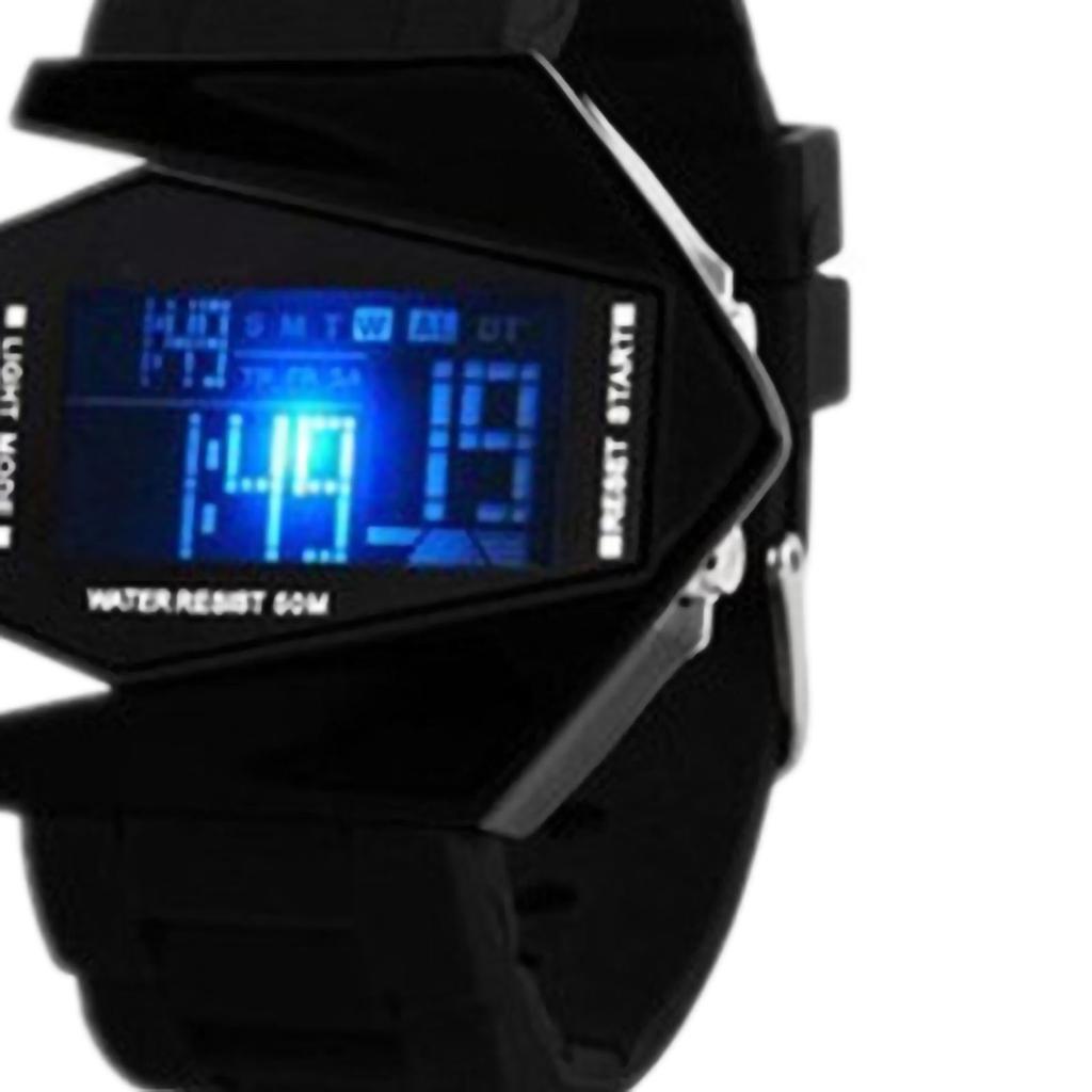 Digital Airplane Watch Multifunctional Unisex Colorful LED Airplane Watch for Women and Men Black