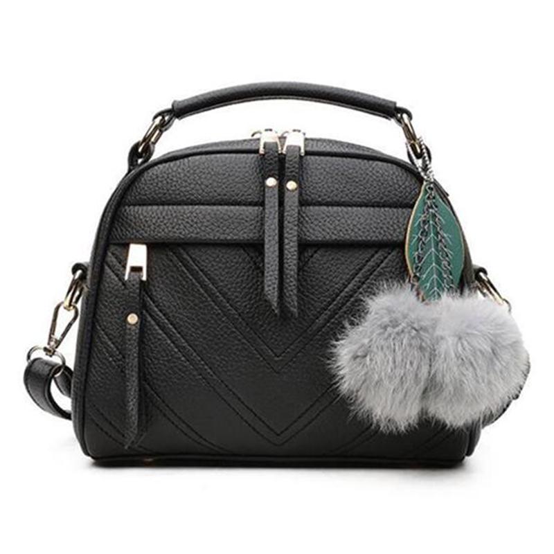 

Женские маленькие помпонные листочки из искусственной кожи, сумки через плечо, кожаные сумки, сумка чёрный