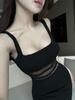 Elegant Mesh Patchwork Slim Fit Cotton Camisole Dress