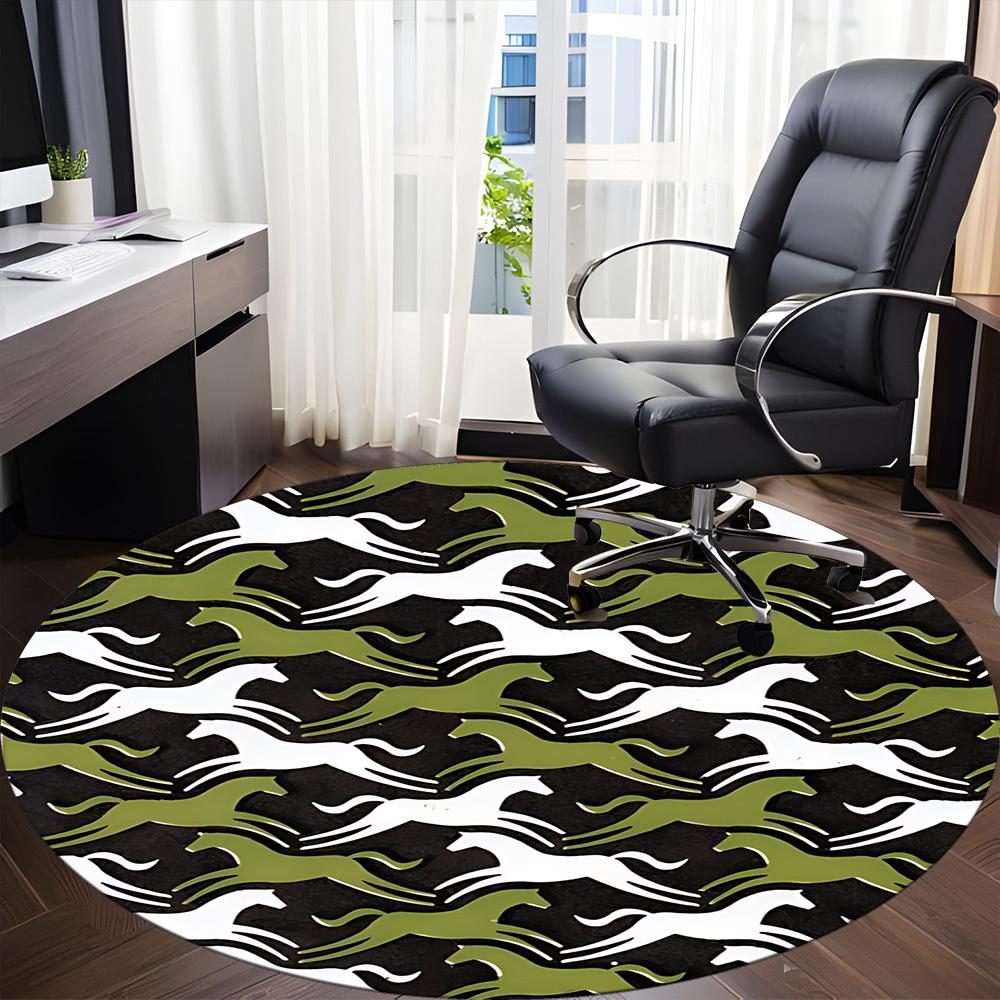1pc Horse Camouflage Office Round Area Rug, Indoor Mat Suitable For Office, Under Office Chairs Bedroom Living Room Home Decor, Room Deco