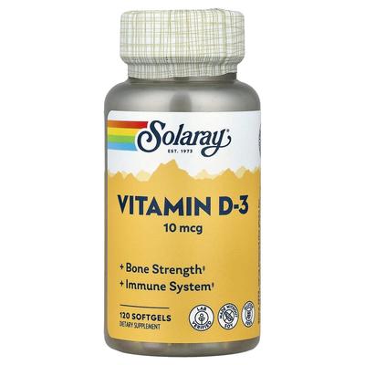 Solaray Vitamin D3 10mcg Softgels, 120 Count