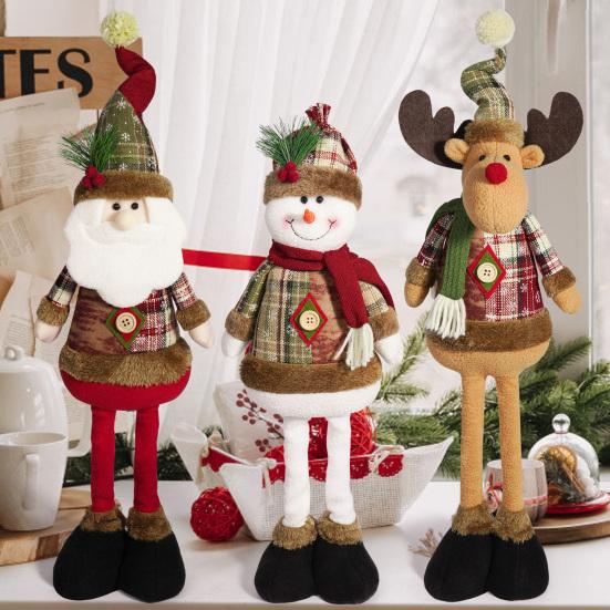 Christmas Plush Toy with Retractable Legs Handmade Reindeer Snowman Santa Claus Plush Doll Xmas Holiday Party Decoration Ornament