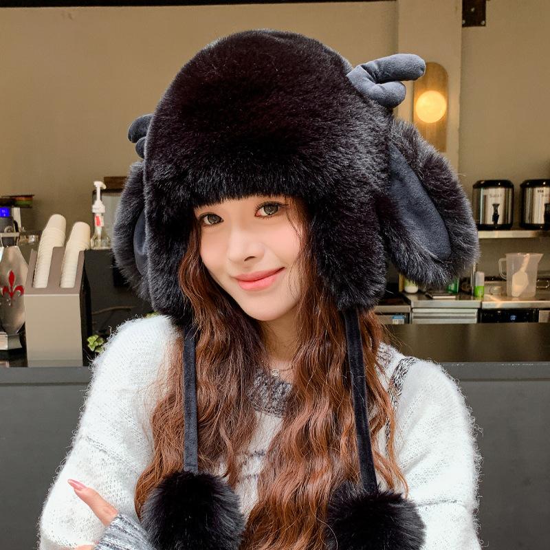 Autumn and winter hats, female Christmas antlers, plush hats, winter warm ear hats, thickened and cold-proof.