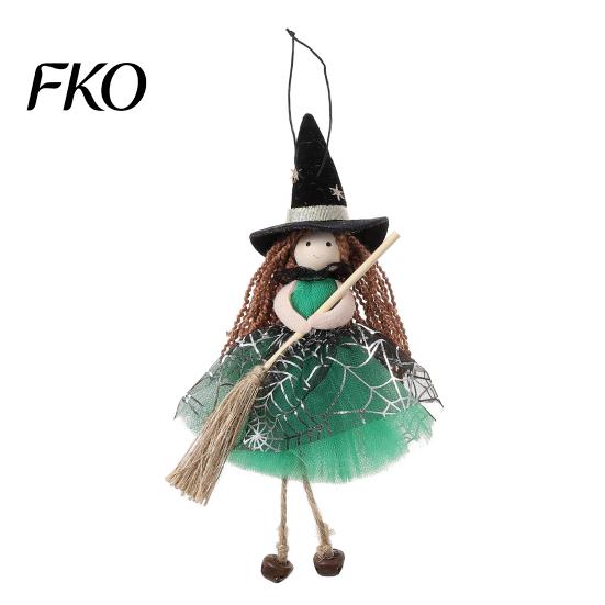 Hochwertige Halloween-Dekoration Hexe Puppe mit Besen, Kleine Hängende Figur Spukiger Tüllrock für Spukhaus, Tür Fenster