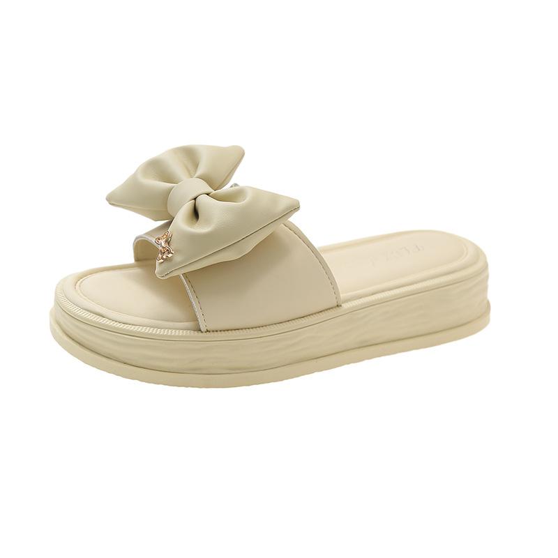 High-end women's cool slippers summer wear beautiful bow one-word drag versatile fashion women's shoes