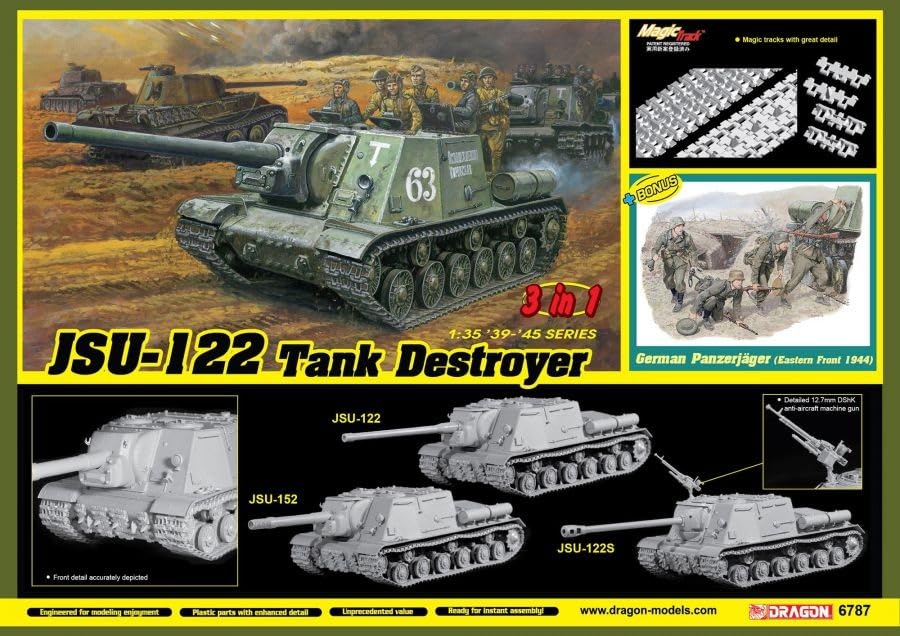 PLATZ Dragon 1/35 WWII Soviet JSU-122 vs. German Anti-Tank Crew Plastic Model Kit DR6787 (Tank)