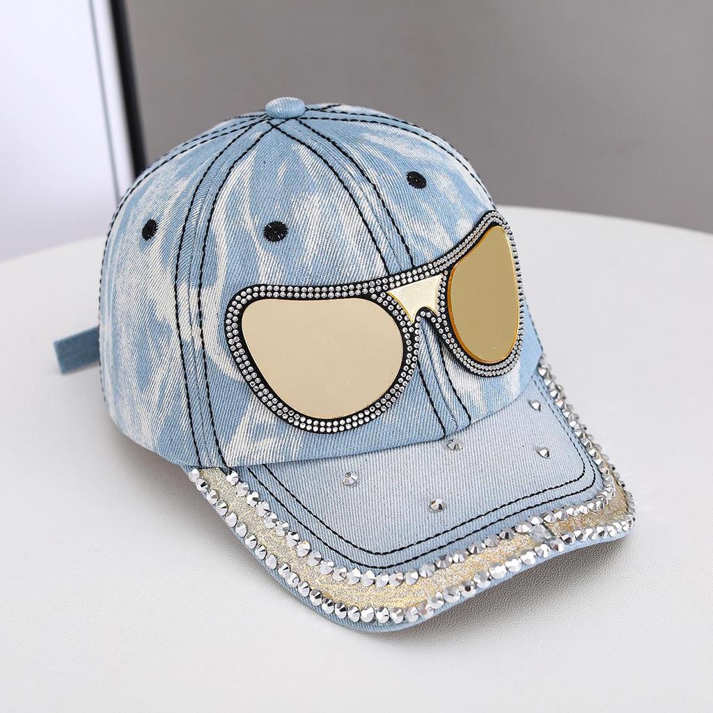 European & American Fashion Rhinestone Denim Baseball Cap with Curved Brim