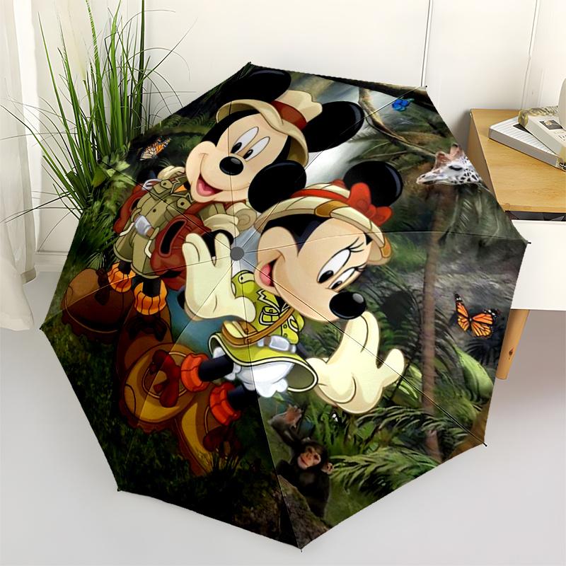 

1pc Mickey & Minnie Mouse Safari Adventure Automatic Folding Umbrella - Portable 3-Fold Design with Iron Frame - Outdoor for Fans, Travelers