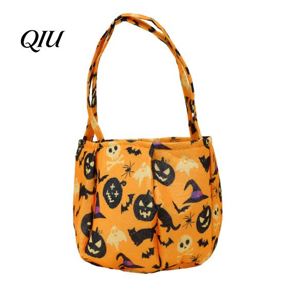 Kids Trick or Treat Tote Halloween Candy Bucket for Kids, Non-Woven Double Handle Bag Basket, Pumpkin Ghost Snack Holder with Party Favors Sturdy