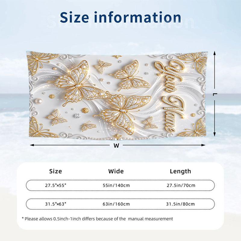 Butterfly Theme Beach Towel Personalized Custom Name & Text Soft Quick Dry Beach Towel for Swimming Travel