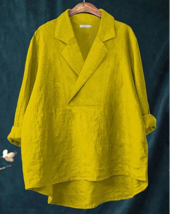 2026 Camicia da donna tinta unita alla moda con colletto a revers europeo e americano per primavera ed estate