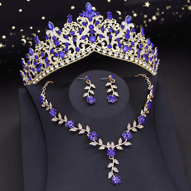 Prinzessin Diadem Hochzeit Krone Sets Strass Kristall Tiaras Braut Kopfbedeckungen Braut Krone und Halskette Schmuck Sets Zubehör