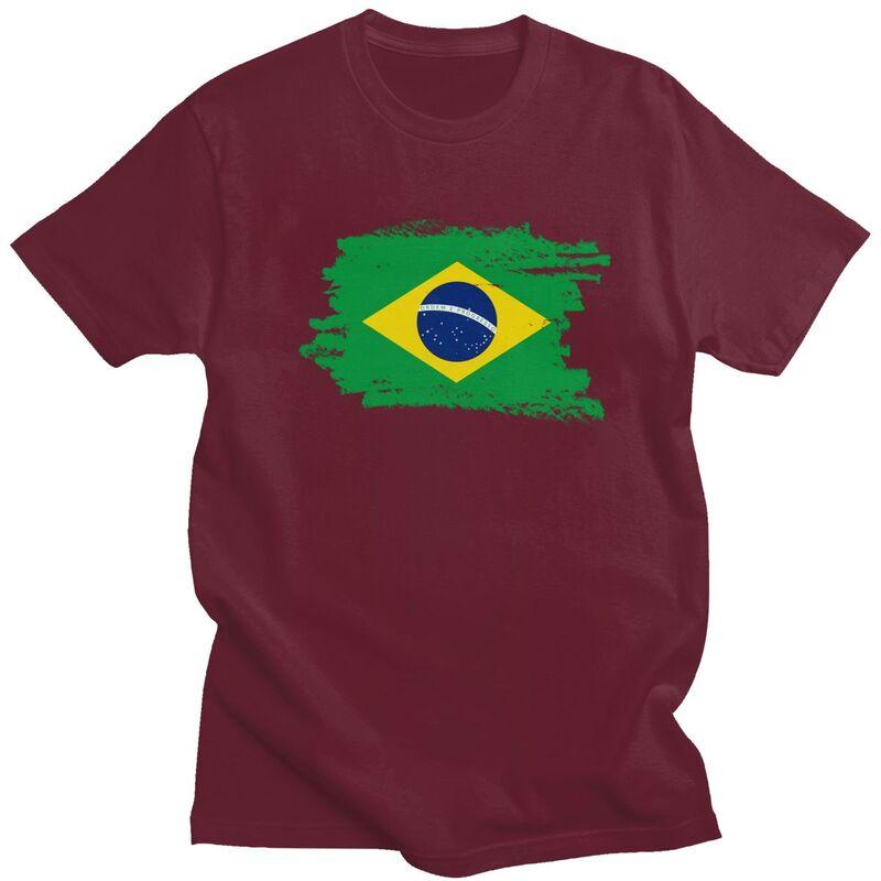 Custom Flag Of Brazil T Shirts Men ShortSleeve Brazilian Proud Tshirt Streetwear Tee Tops Pure Cotton Slim Fit Tshirt Merch