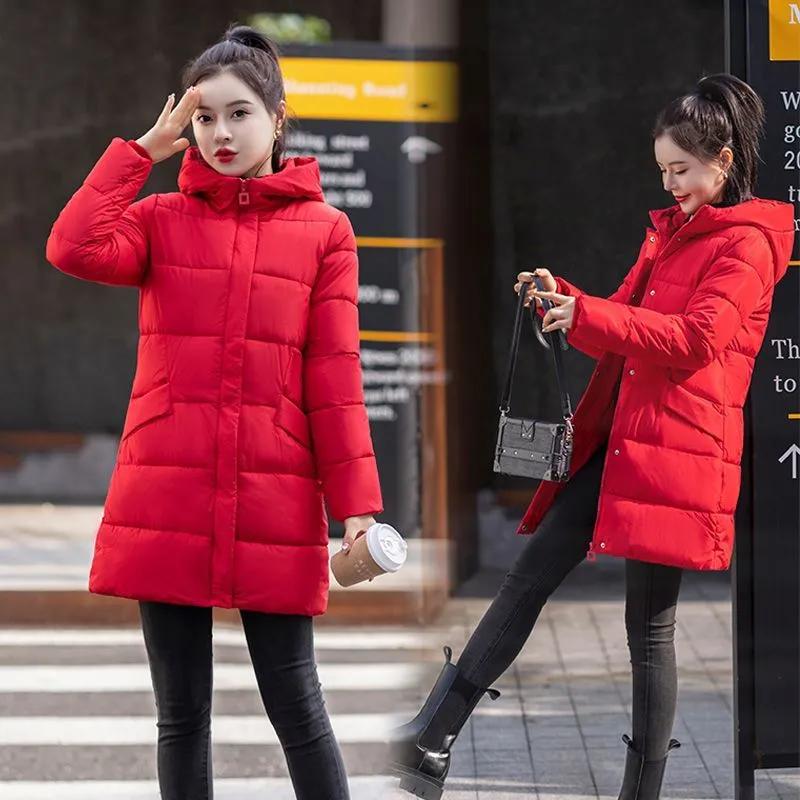 Women's Winter Thickened Jackets Heavy-Weight Coats Hooded Quilted Jacket Long Fitted Parka with Pockets Women Down Cotton Coat