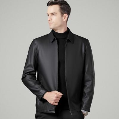 Men's Genuine Leather Lapel Jacket Middle-aged Dad's Business Casual Leather Jacket Autumn New Sheep Leather Jacket