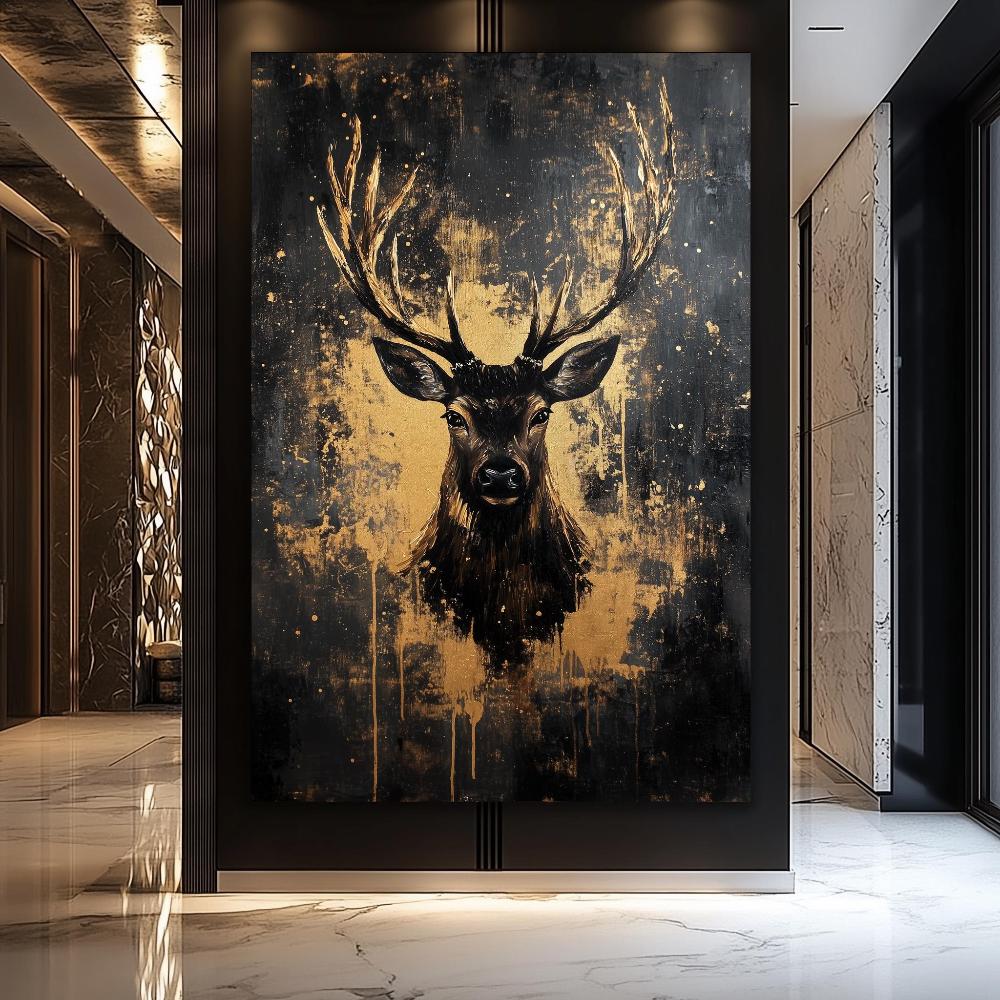 Fox Elephant Eagle Canvas Painting Black Gold Animal Print Poster Luxury Wild Animal Decoration Abstract Modern Gold Home Decor
