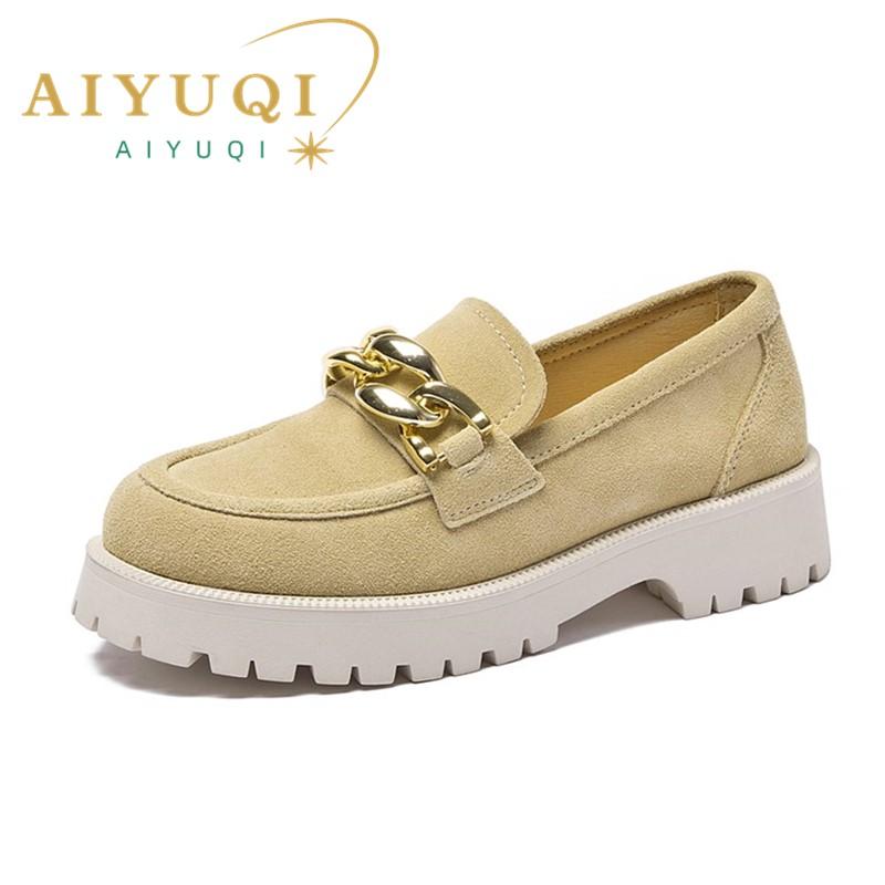 Fashion AIYUQI Women Loafers Suede Genuine Leather 2025 New Chain British Style Women Spring Shoes Large Size 41 42 Student Shoes Ladies