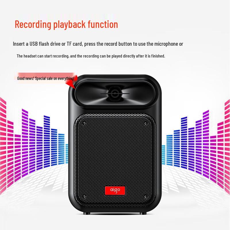 Aigo Tragbarer Outdoor Bluetooth Karaoke-Rollwagenlautsprecher CN-Stecker (Adapter enthalten) (CN-Version)