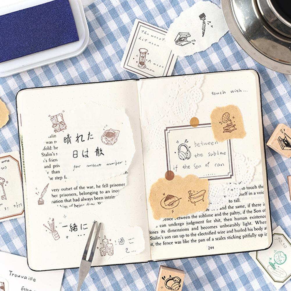 DIY Journaling Scrapbooking Diary Decoration 8Pcs/Set Wooden Stamp Seal Fresh Cute Pattern Seal Stamp Gift