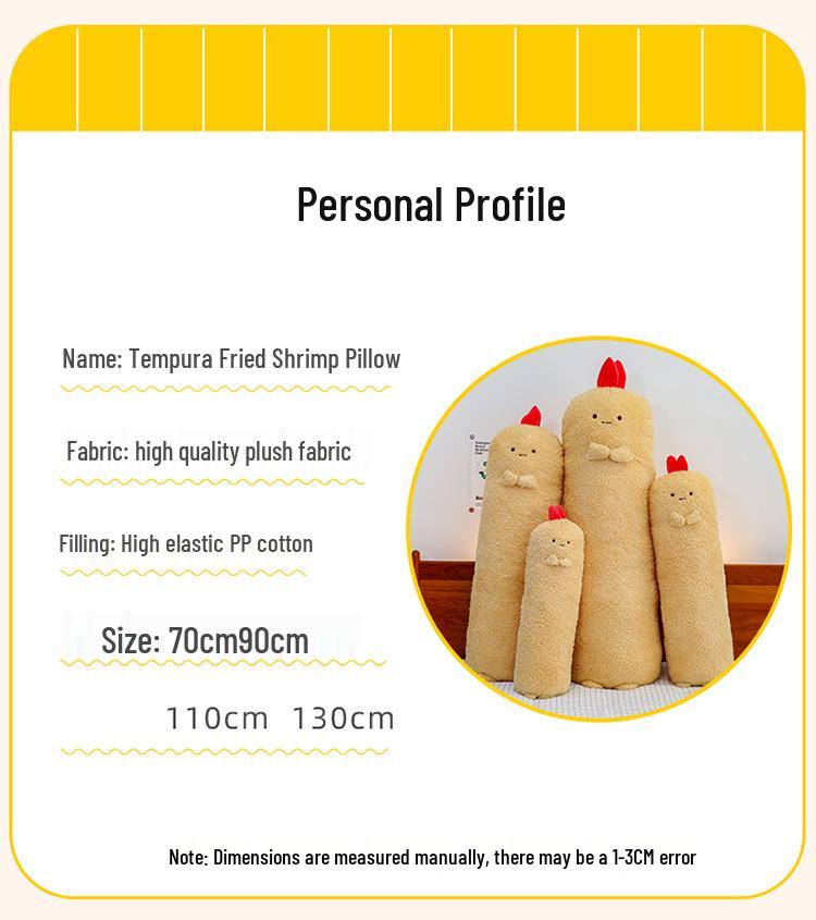 Tempura Shrimp Plush Pillow - Cute Long Dorm Bed Buddy