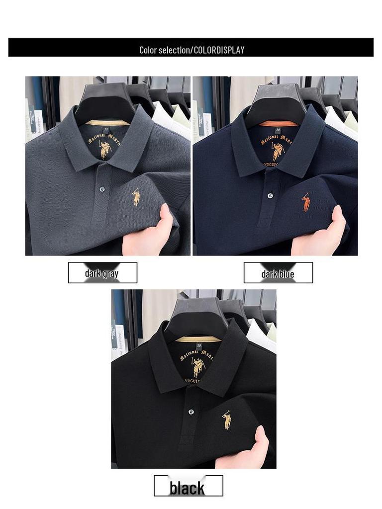 Men's Pony Logo Embroidered Cotton Polo Shirt - Short Sleeve, Turn-Down Collar, Casual Fit