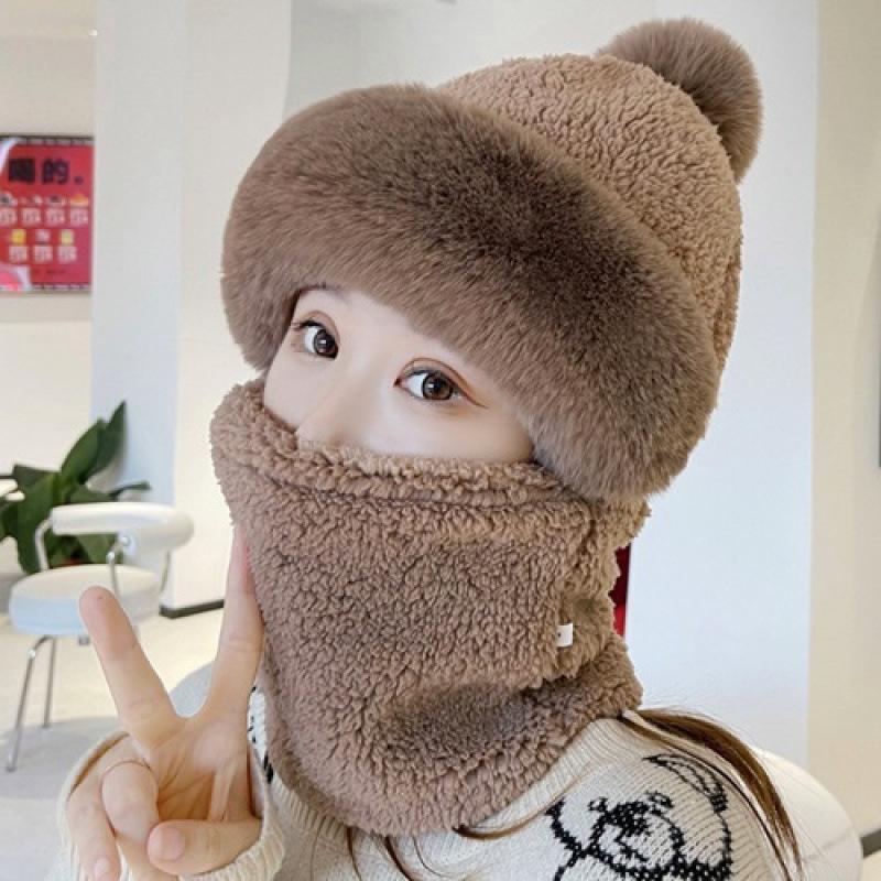Winter warm windproof cap, children's scarf cap, mask, integrated ear protection headgear, cycling thickened warm hairball cap