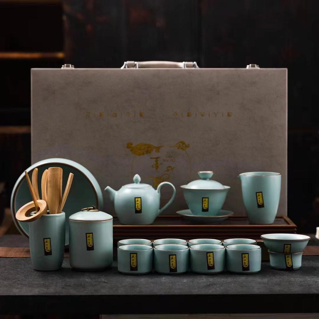 Luxury Ru Kiln Ceramic Tea Set with Side-Handle Teapot, Gaiwan, and Teacup - Perfect Festival Gift