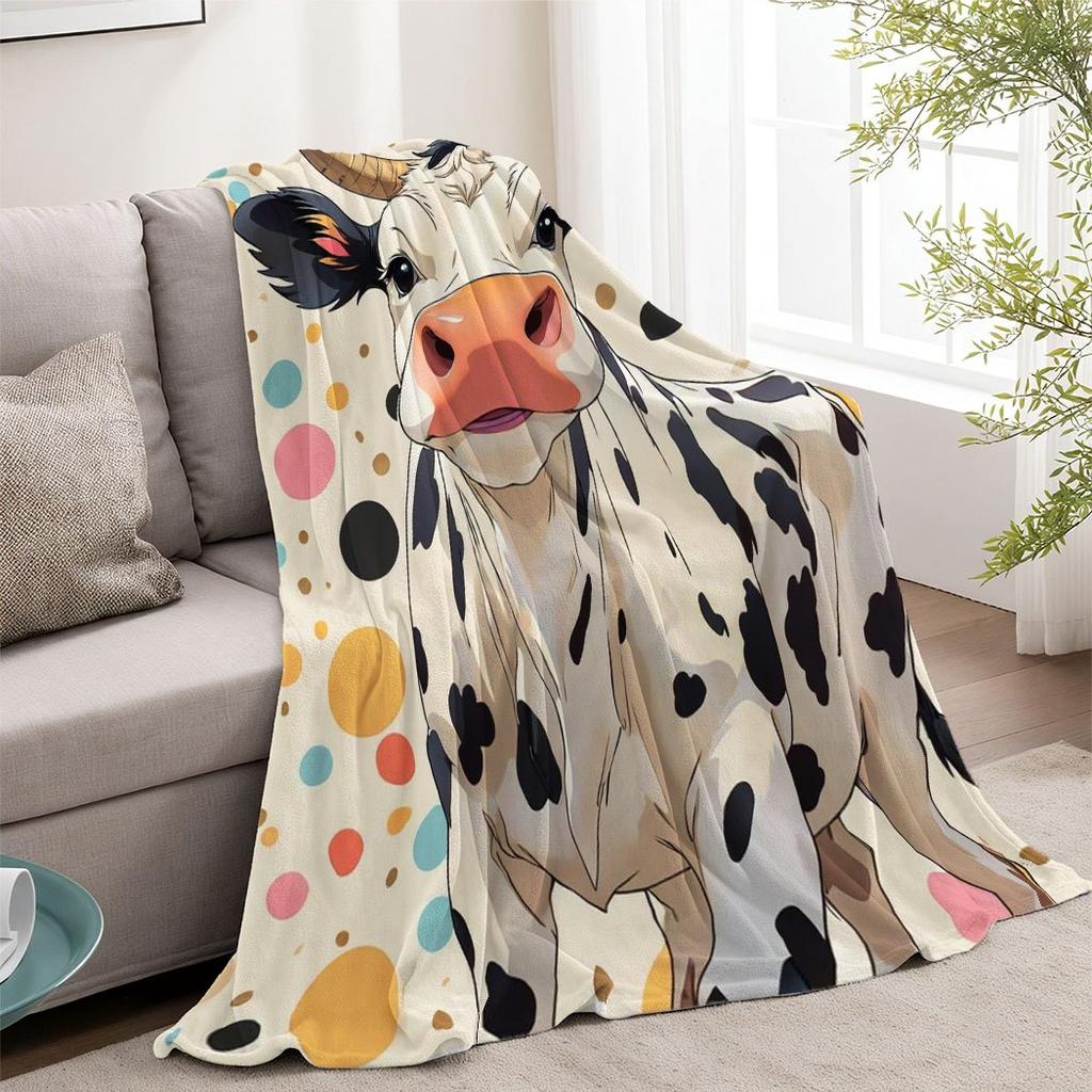 Cute Cow Print Flannel Throw Blanket Watercolor Style Soft Cozy Fleece for Home Office Sofa and Car All Season Gift