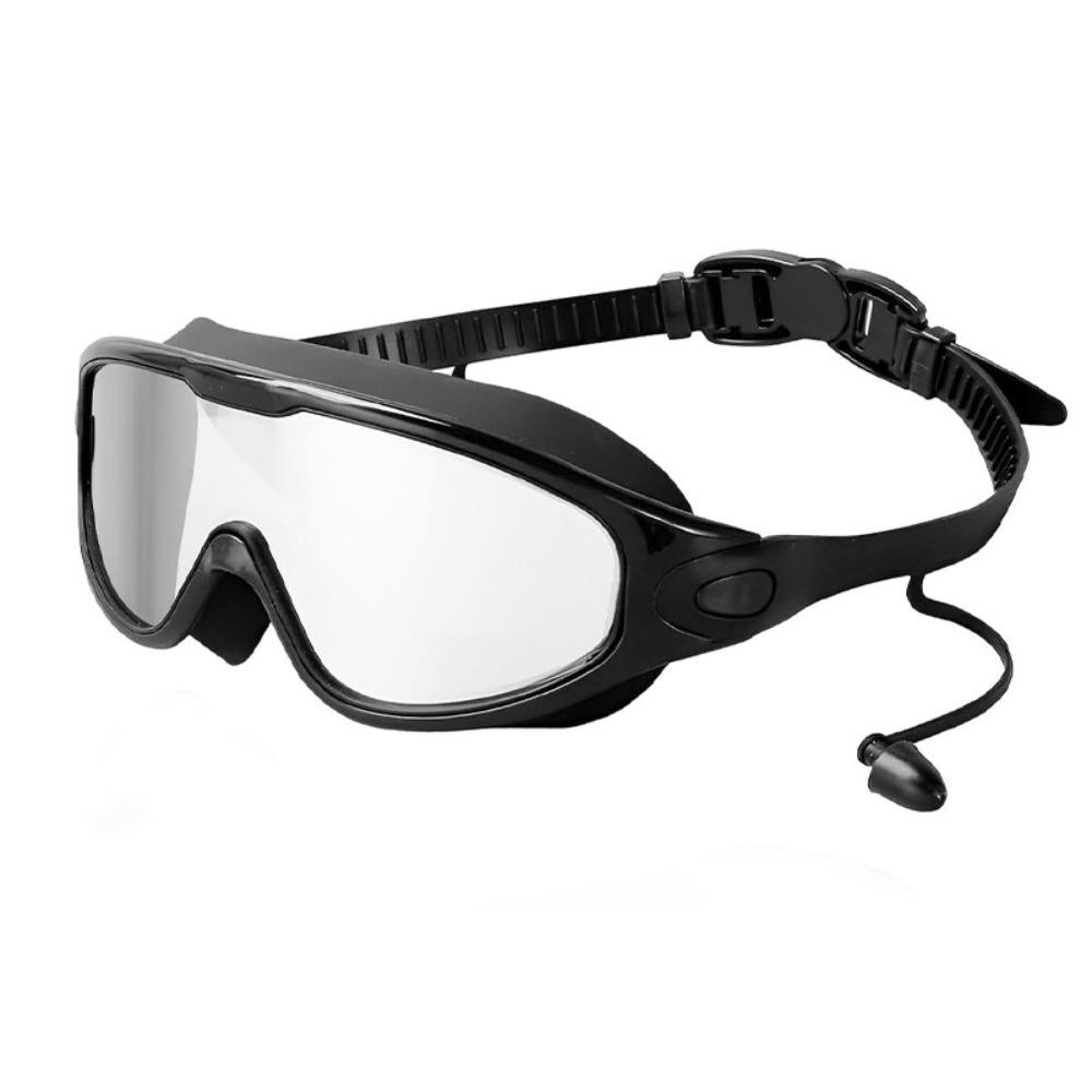 Coated Lens Large Frame Swim Eyewear Anti-Fog Electroplated Swim Glasses Water Sports Black Transparent