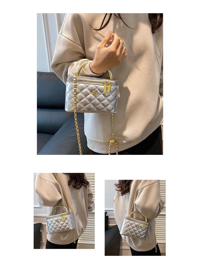 Argyle Chain Box Bag: Women's Stylish Korean Shoulder & Crossbody Handbag