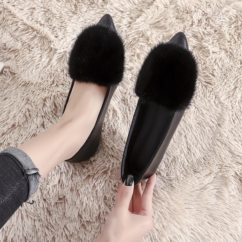 Damen 2025 Nerzfell Mokassins Loafer, Winter Samt Spitz Zehen Ballerinas, Große Größe 41