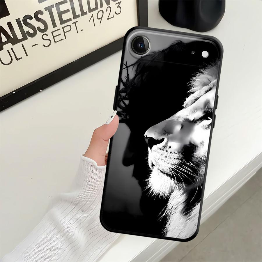 Black Soft Phone Cover Case for iPhone XR 7 8 17Air 15 16 14 Plus XS Max 13 12 11 17 Pro Max Animal Lion Pattern