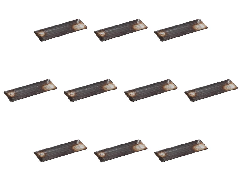 Set of 10 Black Quartz Rectangular Plates x x 2 Medium Narrow Plates by Setomonohonpo [27.7 10.2 cm]