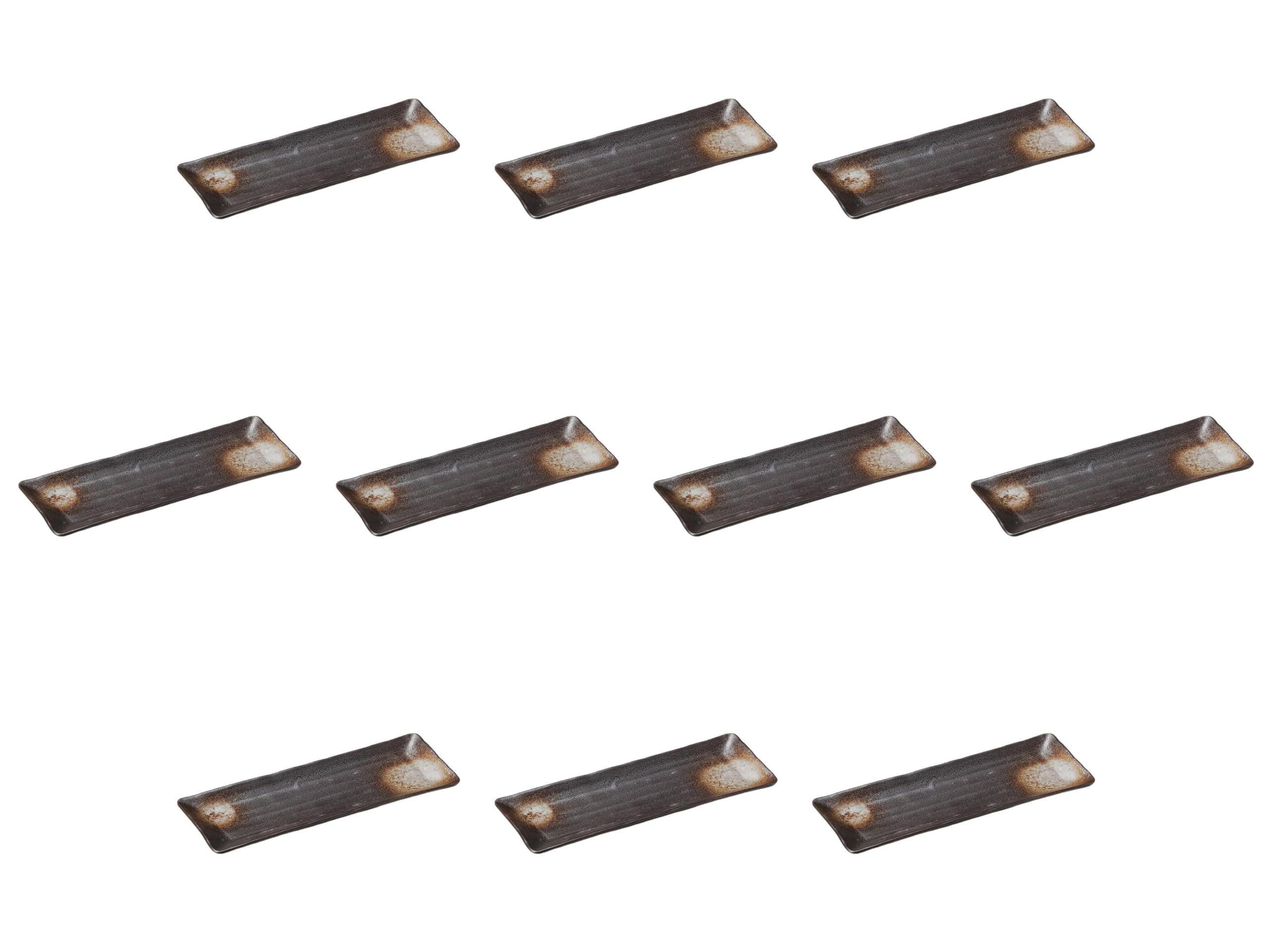 

Set of 10 Black Quartz Rectangular Plates x x 2 Medium Narrow Plates by Setomonohonpo [27.7 10.2 cm]
